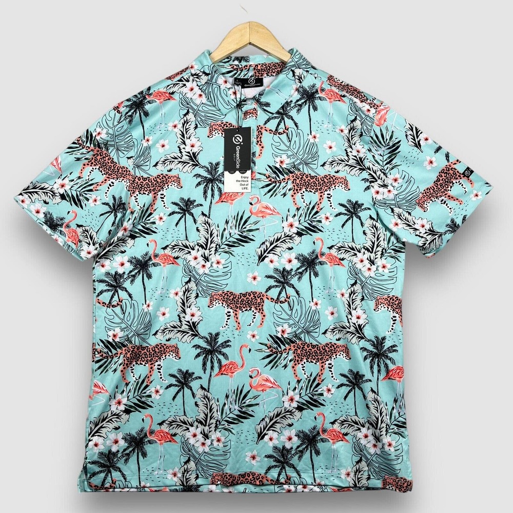 Greenside African Oasis Short Sleeve Golf Polo Shirt Mens Large Multicolor NWT